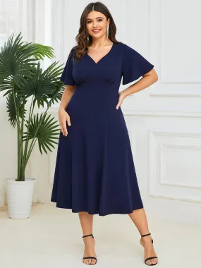 Robe Mère de la Mariée Mi-Longue Élégante Manches Courtes Grande Taille