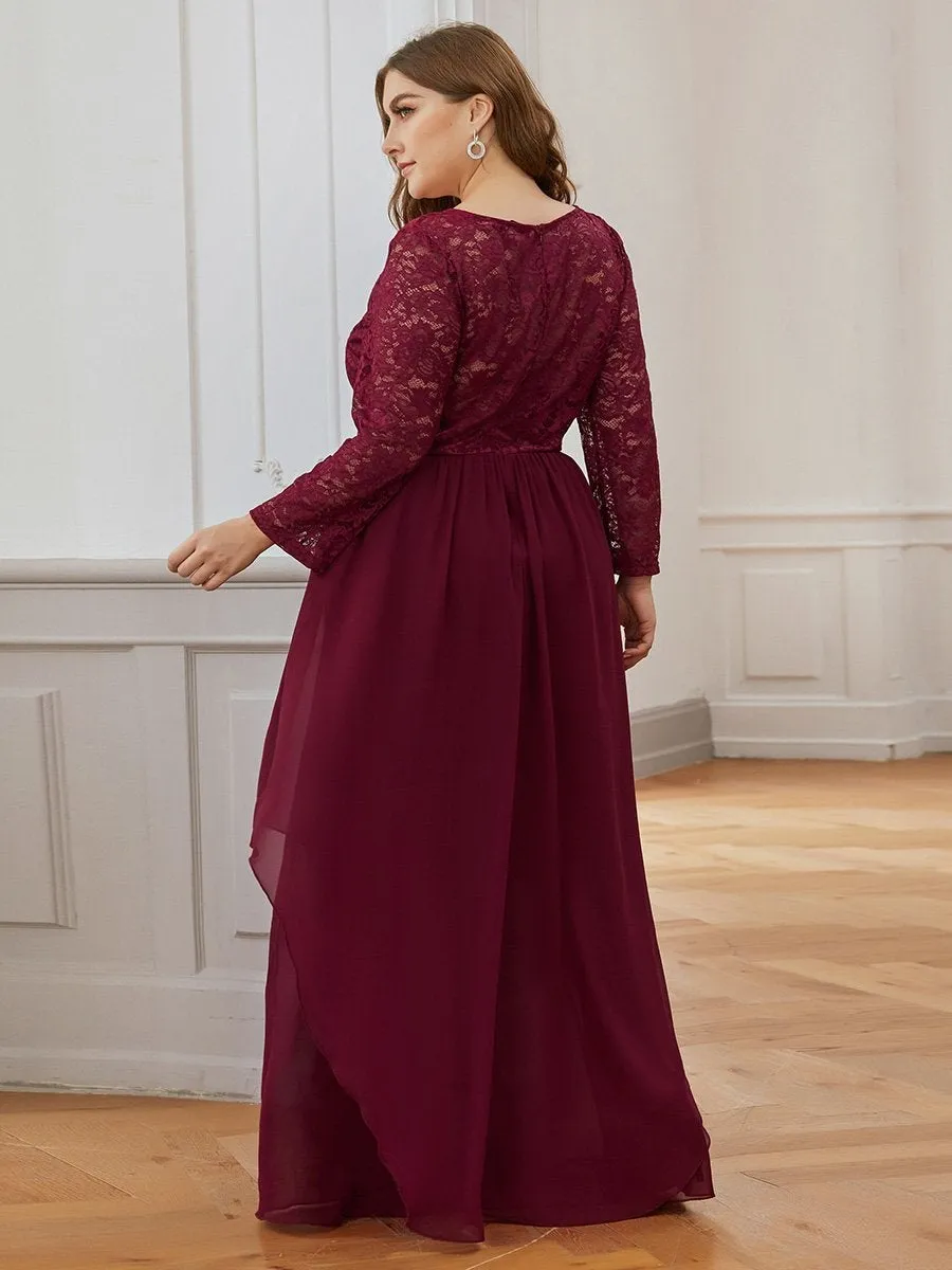 Round Neck Wholesale Chiffon Bridesmaid Dress With Long Lace Sleeves