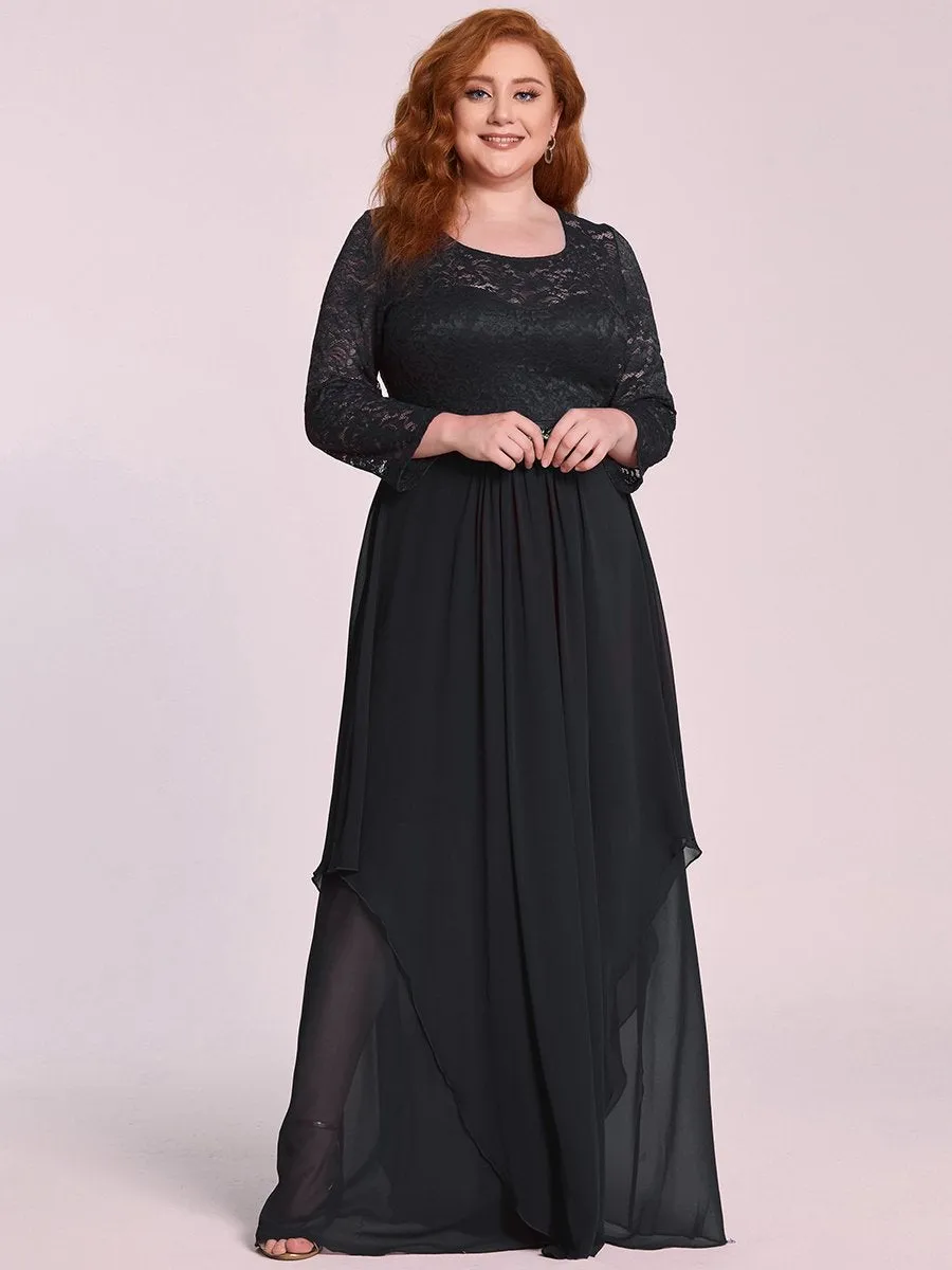 Round Neck Wholesale Chiffon Bridesmaid Dress With Long Lace Sleeves