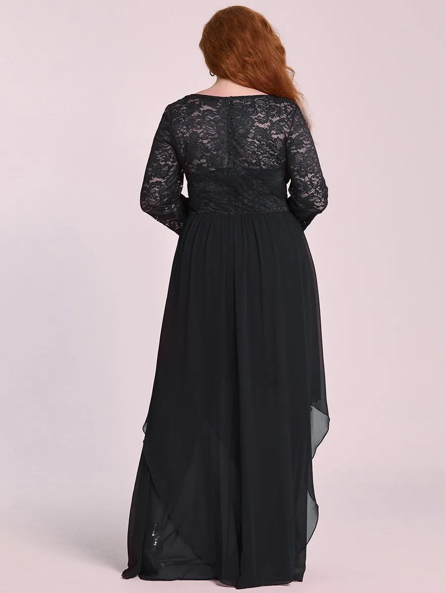 Round Neck Wholesale Chiffon Bridesmaid Dress With Long Lace Sleeves