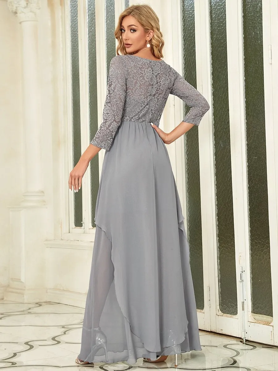 Round Neck Wholesale Chiffon Bridesmaid Dress With Long Lace Sleeves