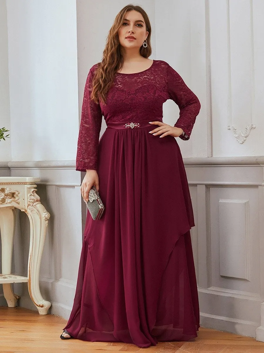 Round Neck Wholesale Chiffon Bridesmaid Dress With Long Lace Sleeves