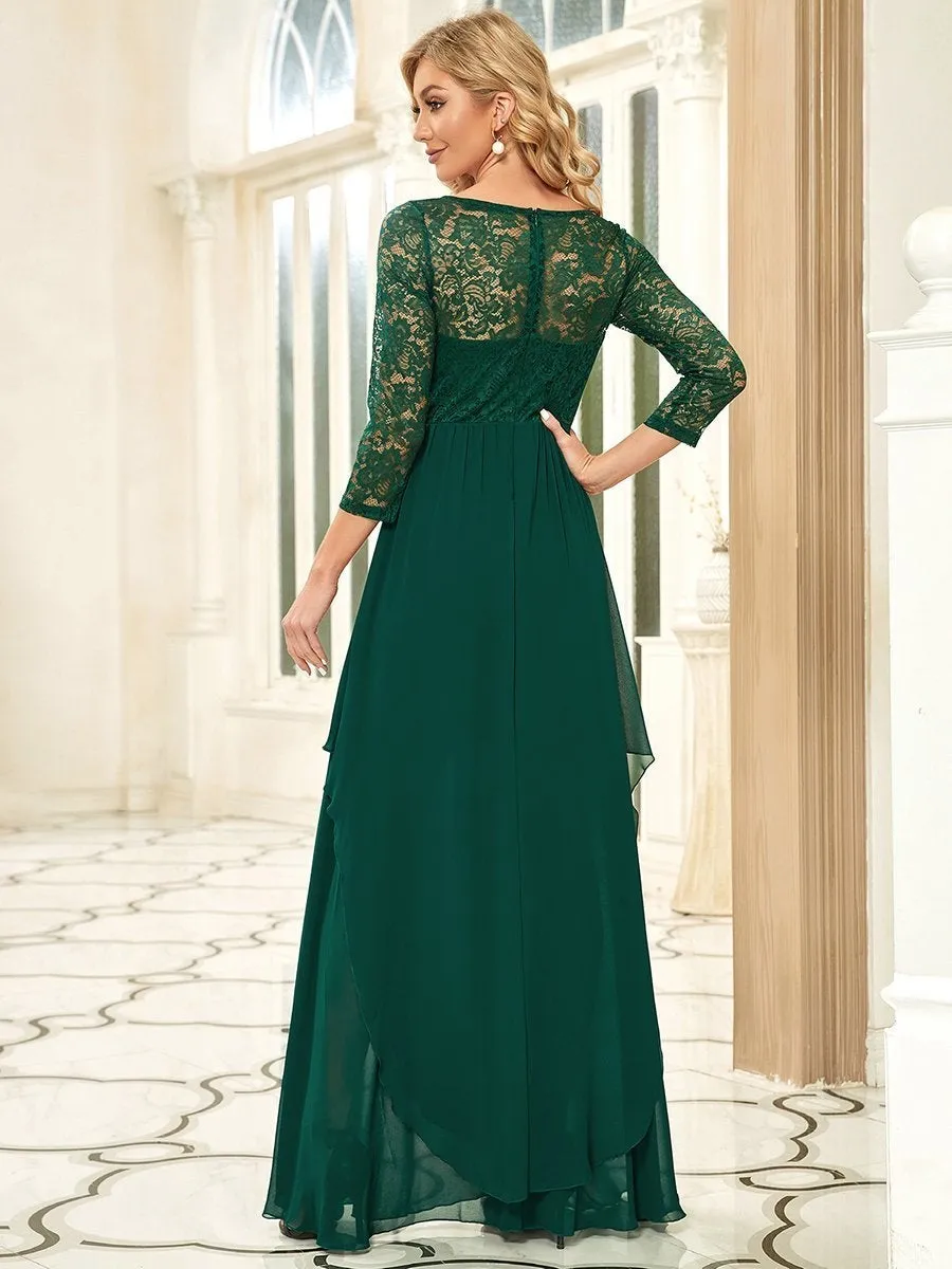 Round Neck Wholesale Chiffon Bridesmaid Dress With Long Lace Sleeves