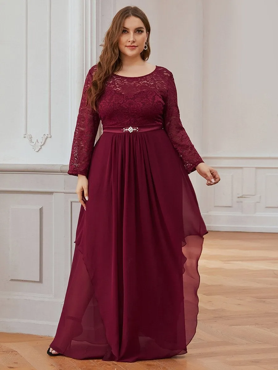 Round Neck Wholesale Chiffon Bridesmaid Dress With Long Lace Sleeves