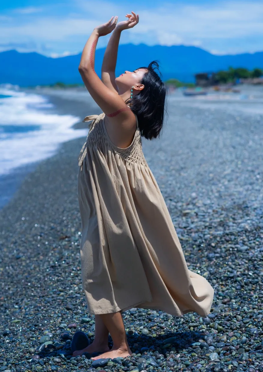 roxy long halter dress - tan