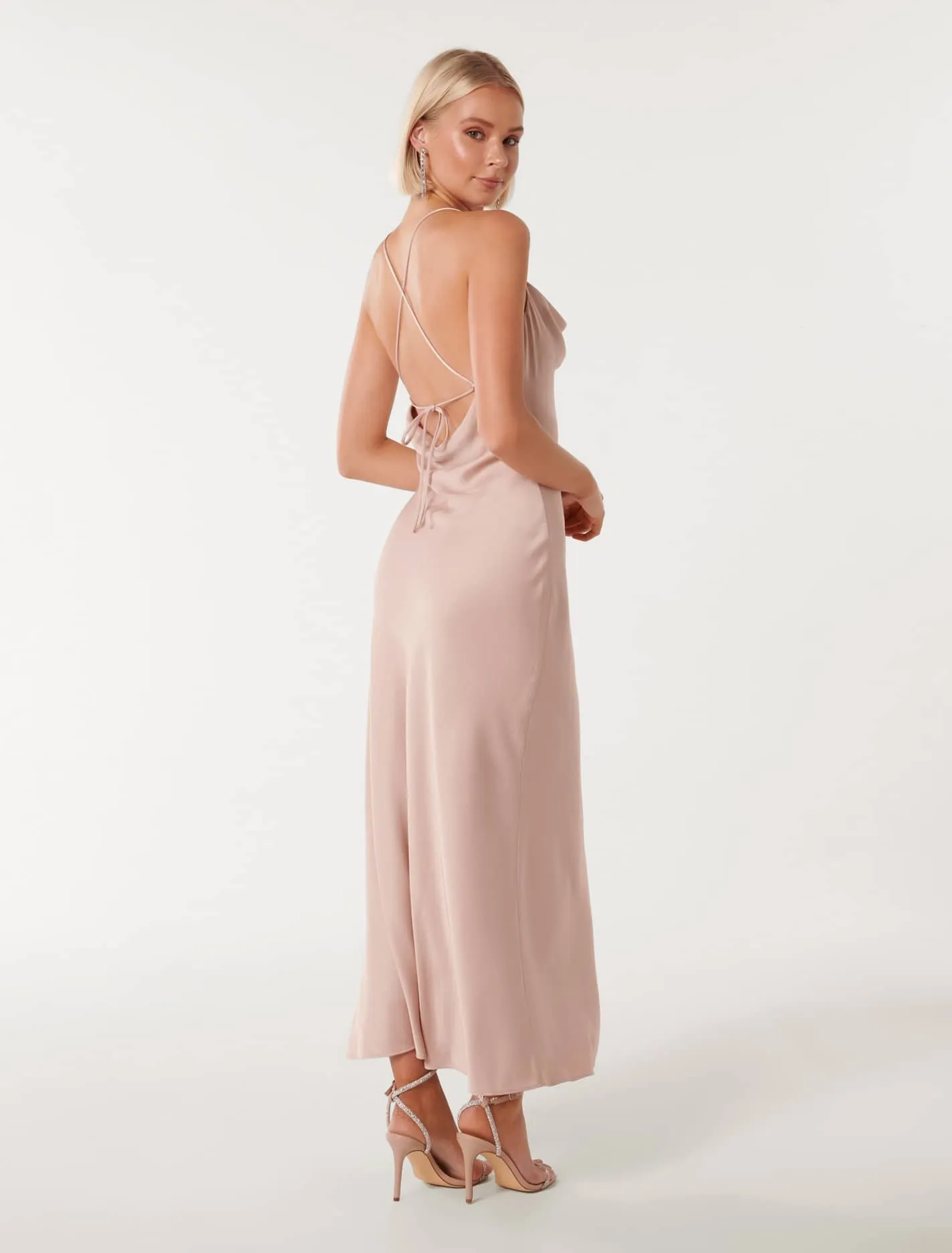 Ruby Petite Tie Back Satin Maxi Dress