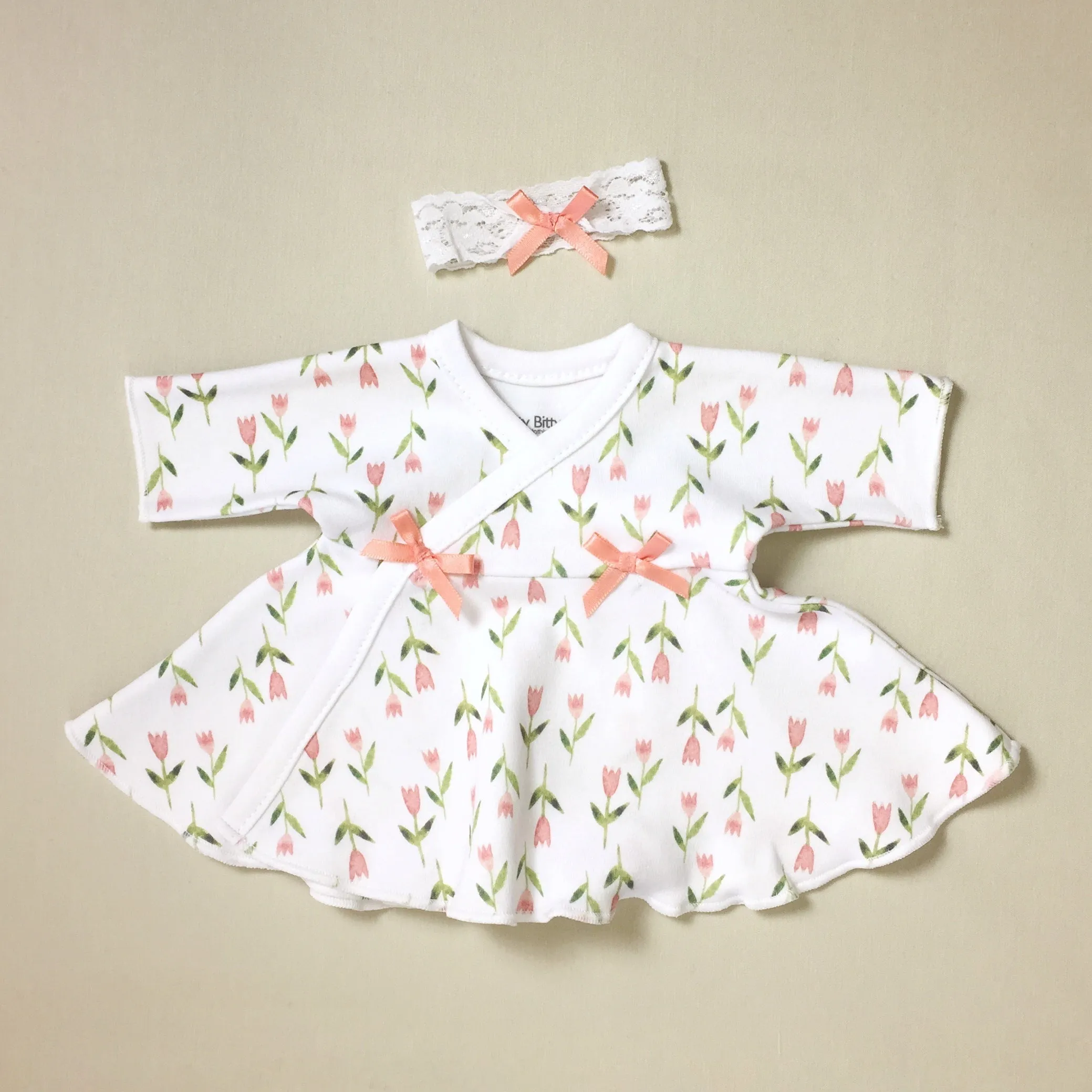 Ruffled NICU Dress & Headband Tulips