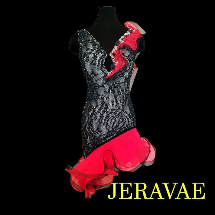 SALE! Volcano Red and Black Lace Latin/Rhythm Dress LAT025 sz X Small