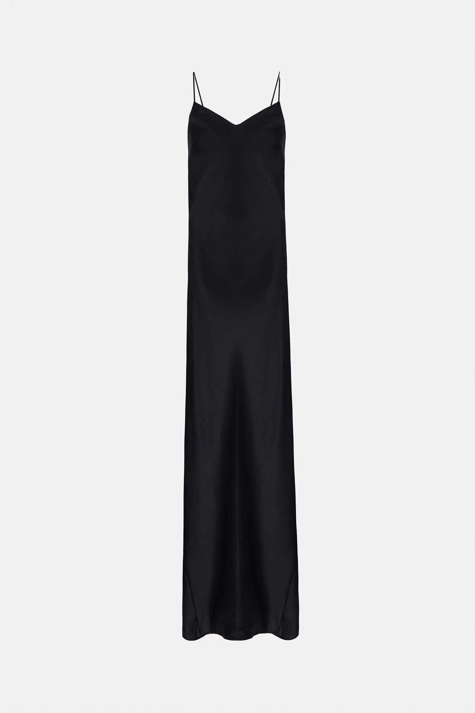 Satin V-Neck Slip Dress - Black