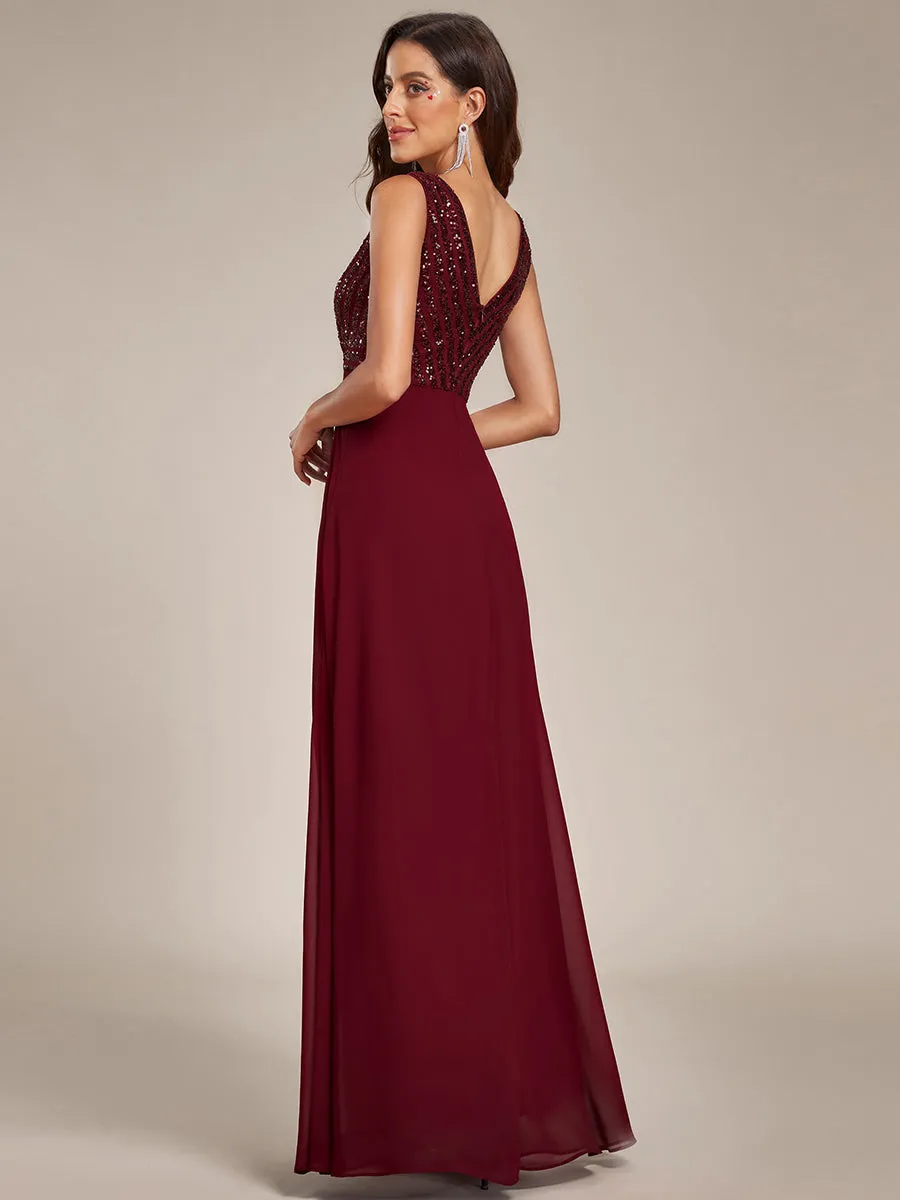 Sleeveless VNeck Sequin & Chiffon Wholesale Evening Dresses