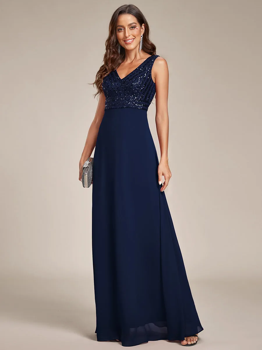 Sleeveless VNeck Sequin & Chiffon Wholesale Evening Dresses