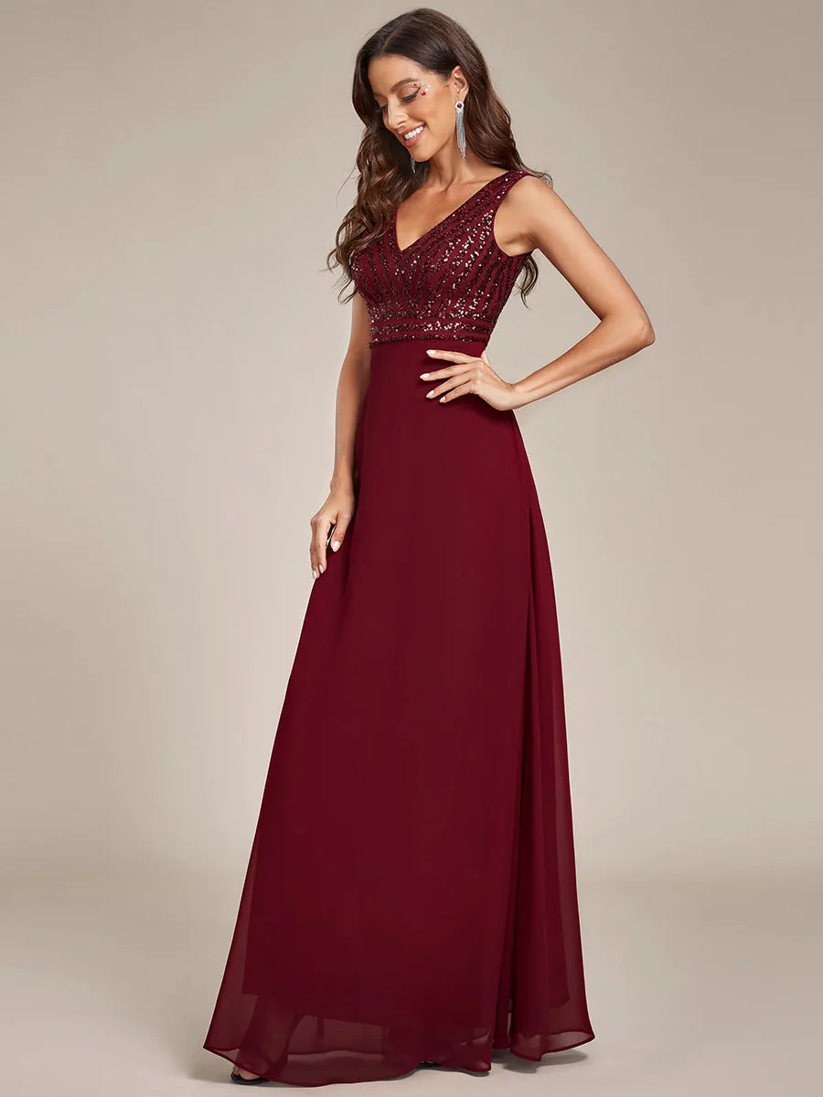 Sleeveless VNeck Sequin & Chiffon Wholesale Evening Dresses