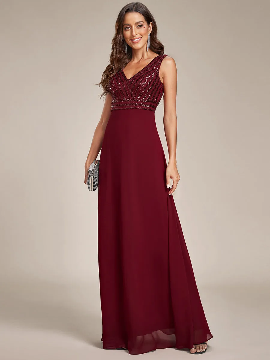 Sleeveless VNeck Sequin & Chiffon Wholesale Evening Dresses