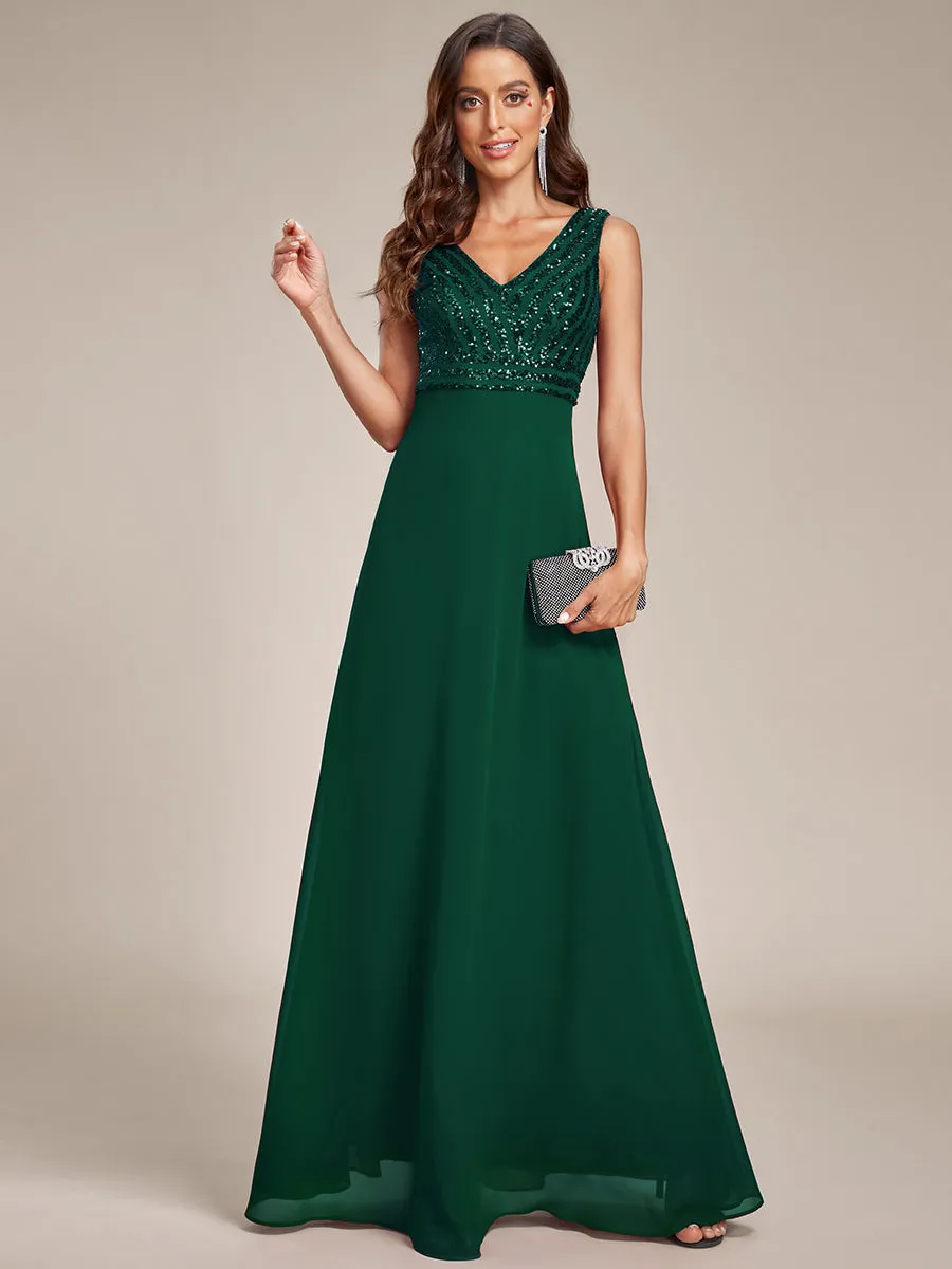 Sleeveless VNeck Sequin & Chiffon Wholesale Evening Dresses