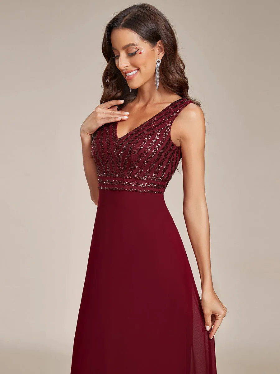 Sleeveless VNeck Sequin & Chiffon Wholesale Evening Dresses