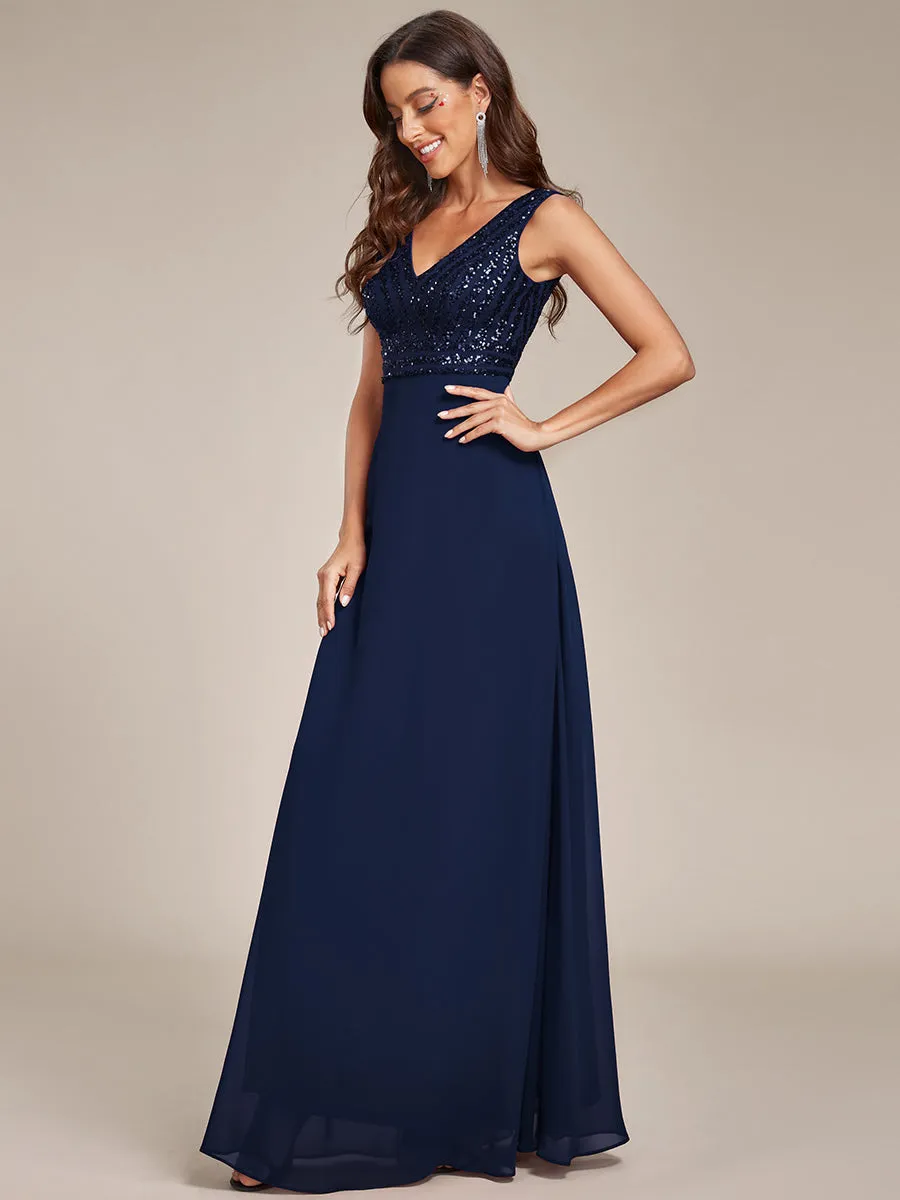 Sleeveless VNeck Sequin & Chiffon Wholesale Evening Dresses