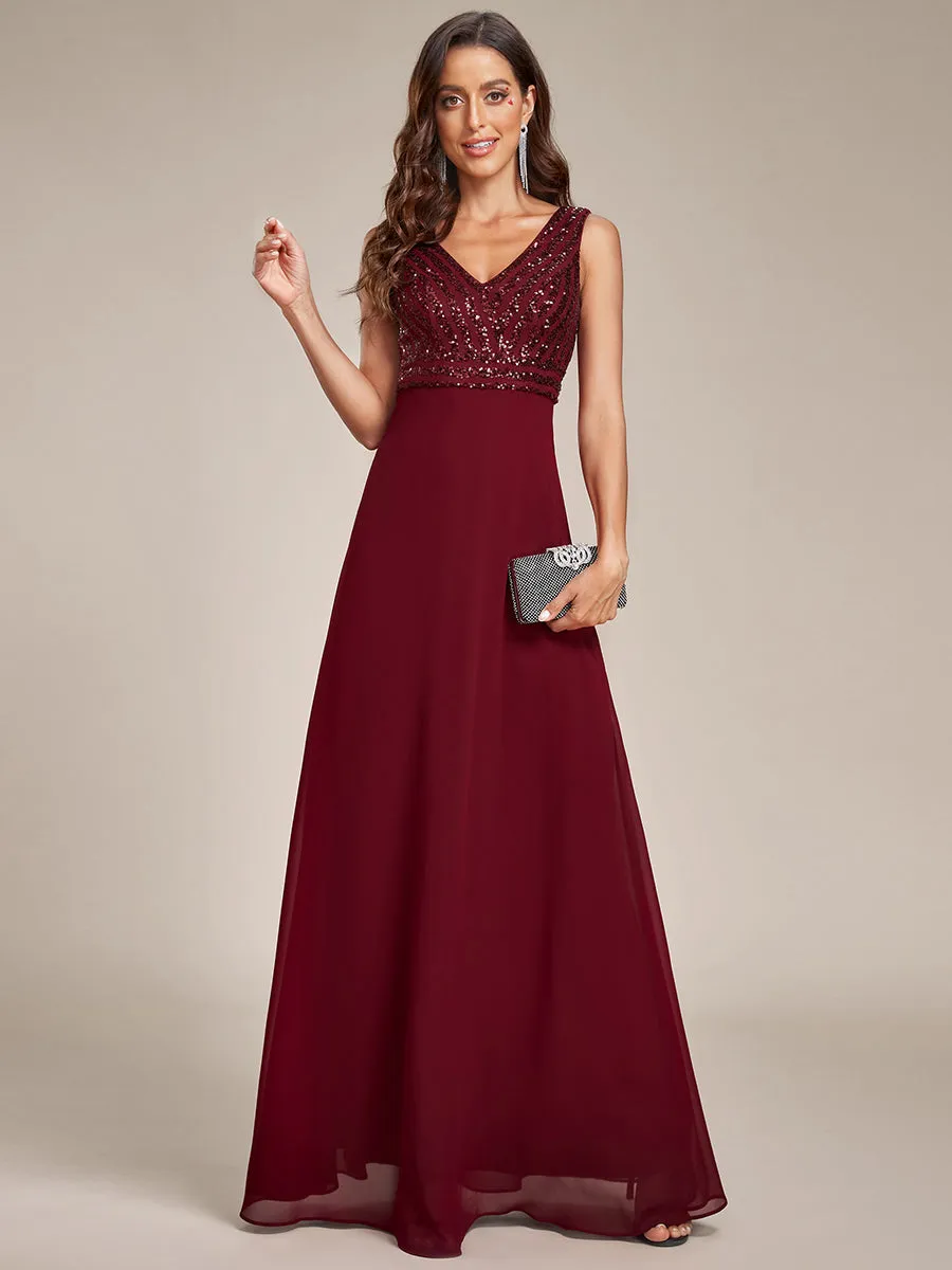 Sleeveless VNeck Sequin & Chiffon Wholesale Evening Dresses