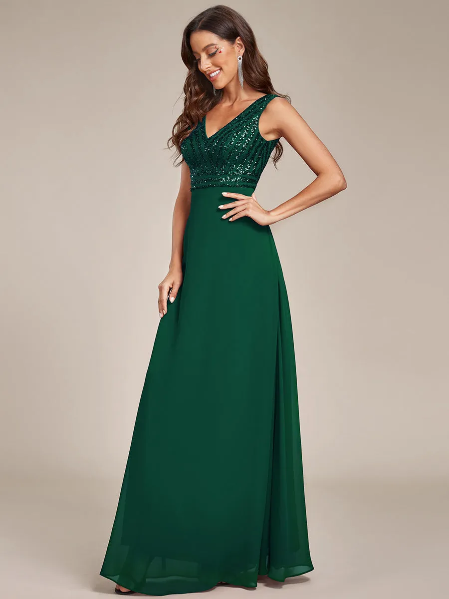 Sleeveless VNeck Sequin & Chiffon Wholesale Evening Dresses