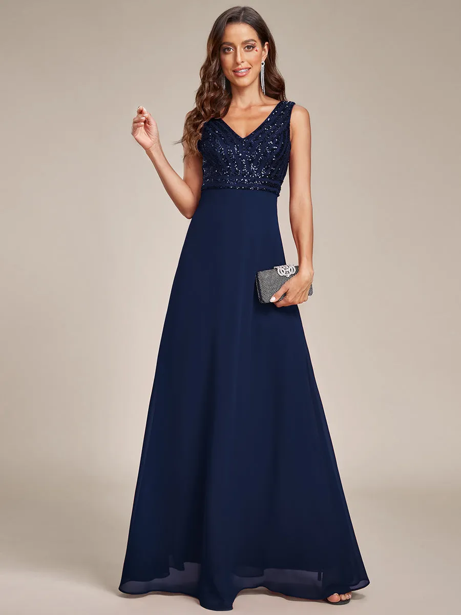 Sleeveless VNeck Sequin & Chiffon Wholesale Evening Dresses