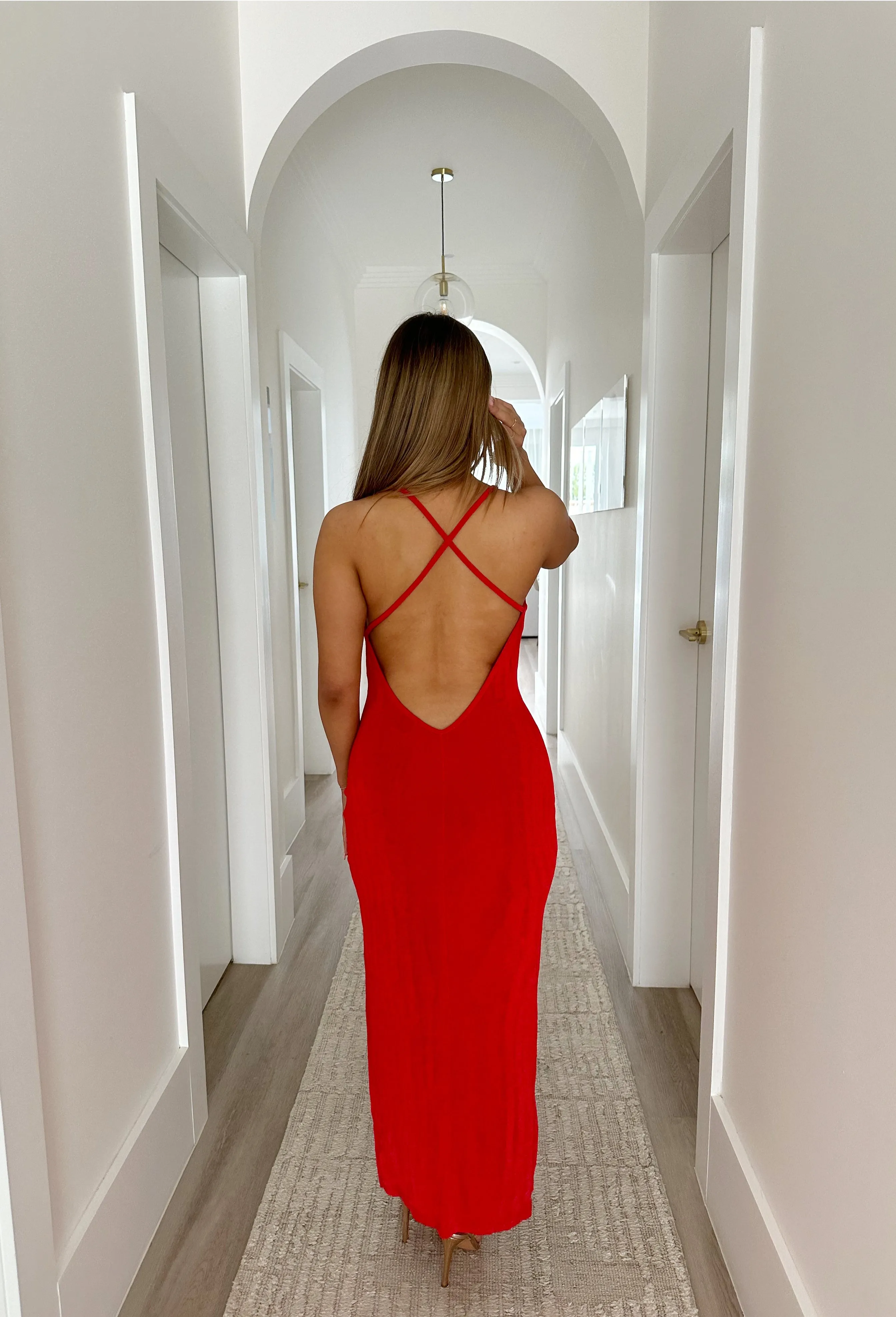 Slinky Slip Dress Red