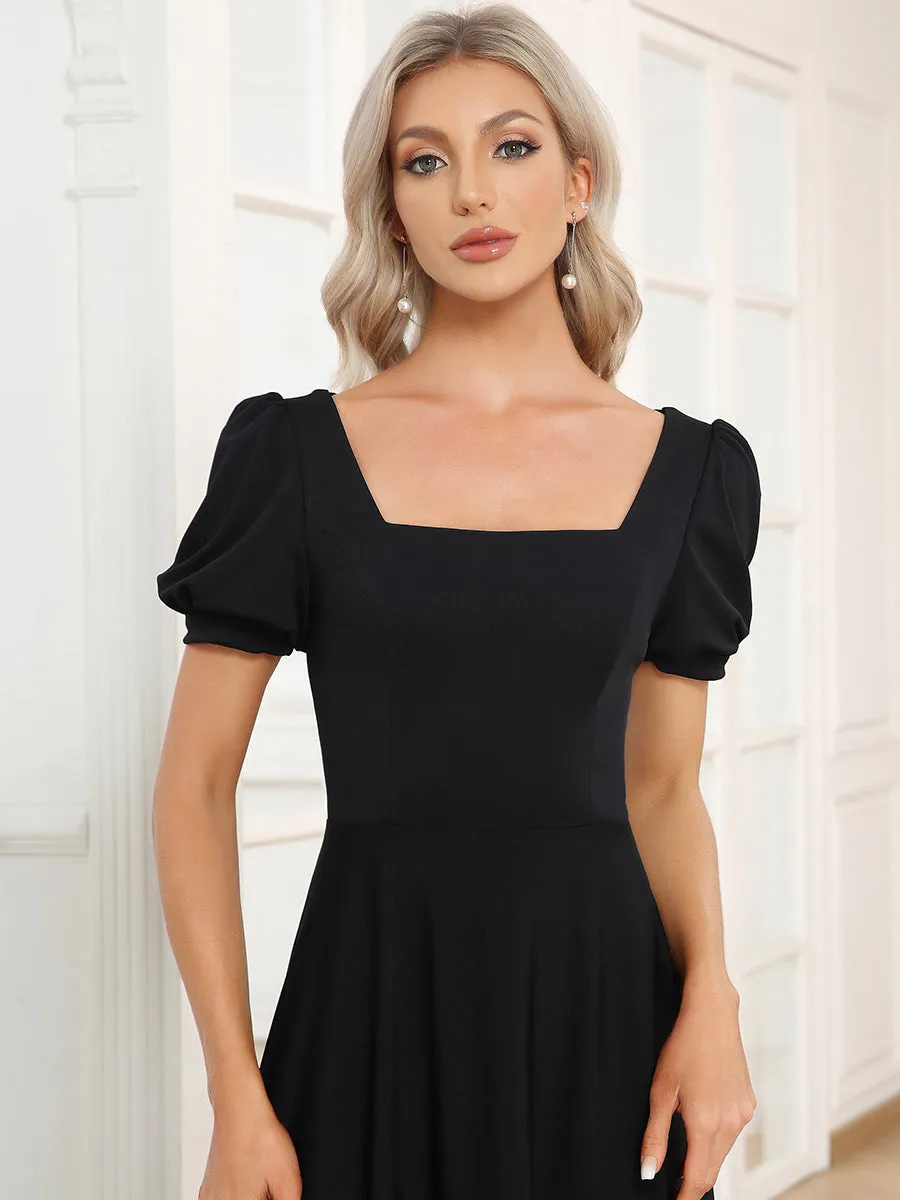 Square Neckline Puff Sleeves A Line Backless Wholesale Evening Dresses