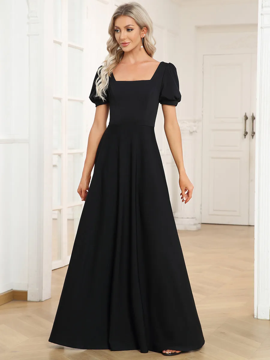 Square Neckline Puff Sleeves A Line Backless Wholesale Evening Dresses