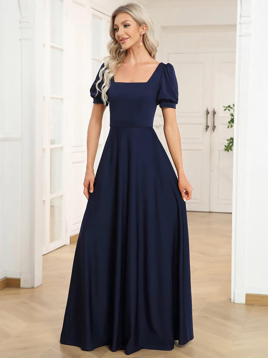 Square Neckline Puff Sleeves A Line Backless Wholesale Evening Dresses