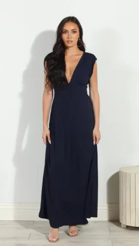 Stretch Deep V-Neck Maxi - Navy