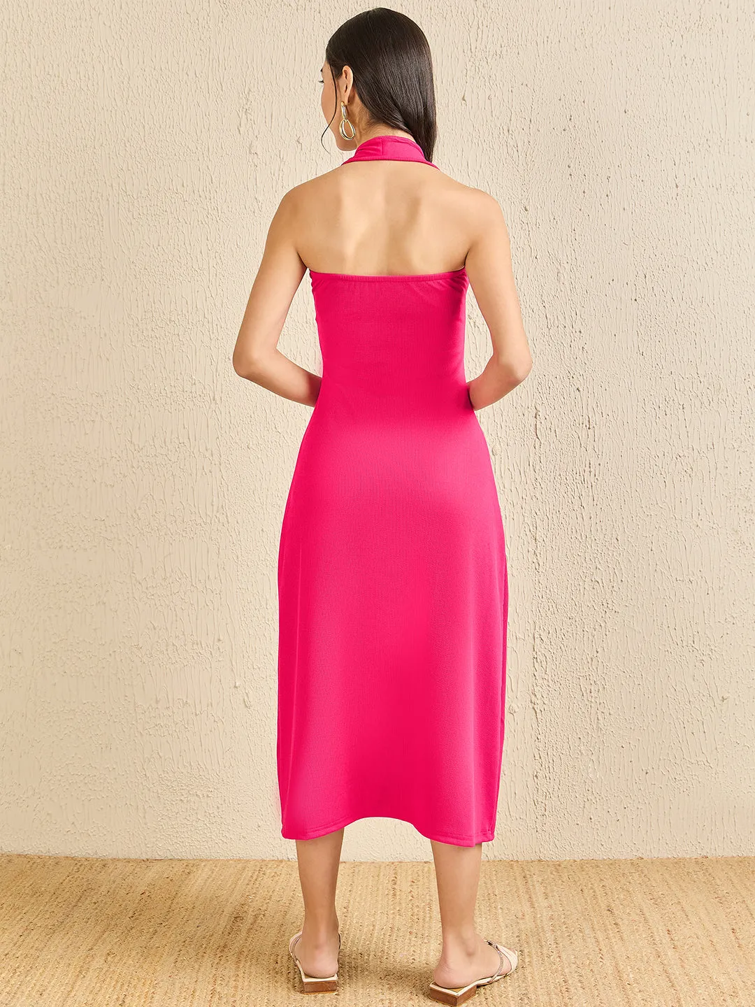 Stretchable Halter Neck Midi Dress