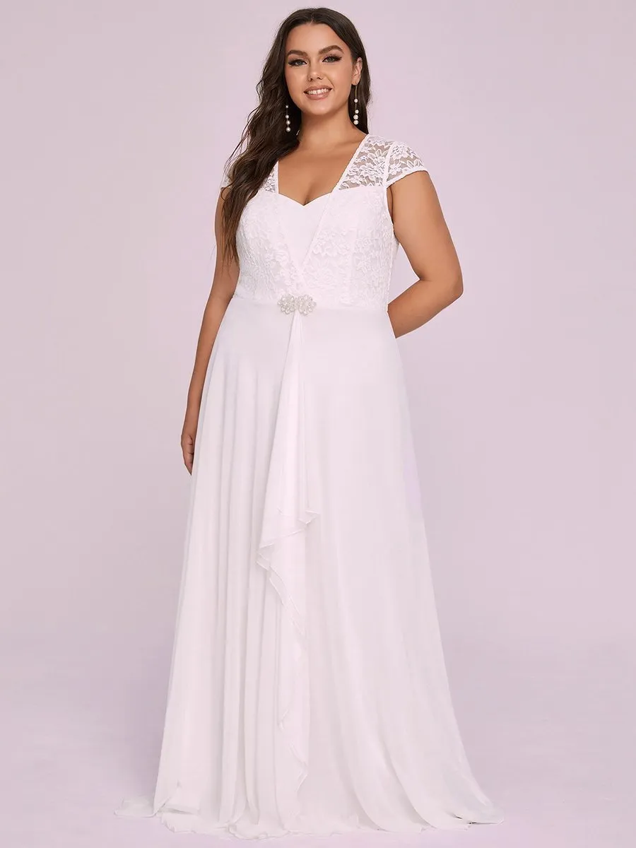 Sweetheart Chiffon Wholesale Bridemaid Dress With Lace Cap Sleeves