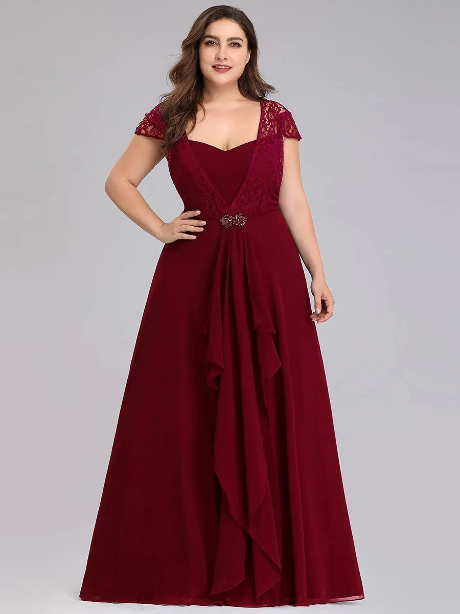 Sweetheart Chiffon Wholesale Bridemaid Dress With Lace Cap Sleeves