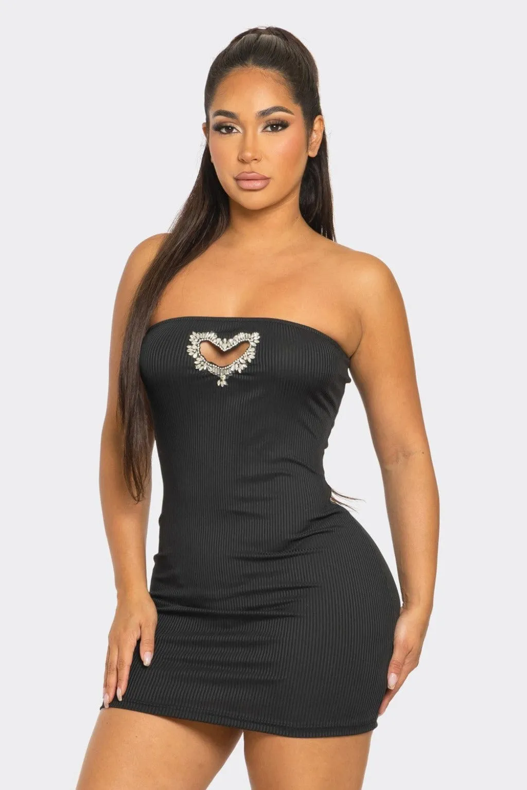 Tube Ribbed Micro Mini Dress - Black