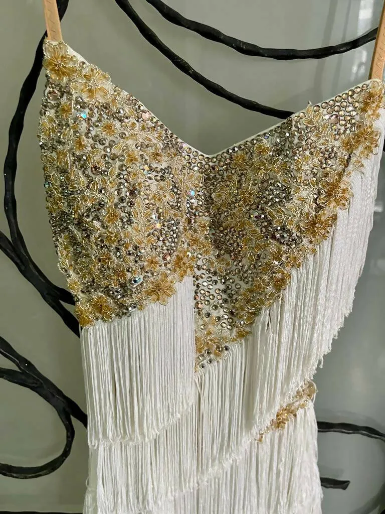 White & Gold Fringe Competition Dress