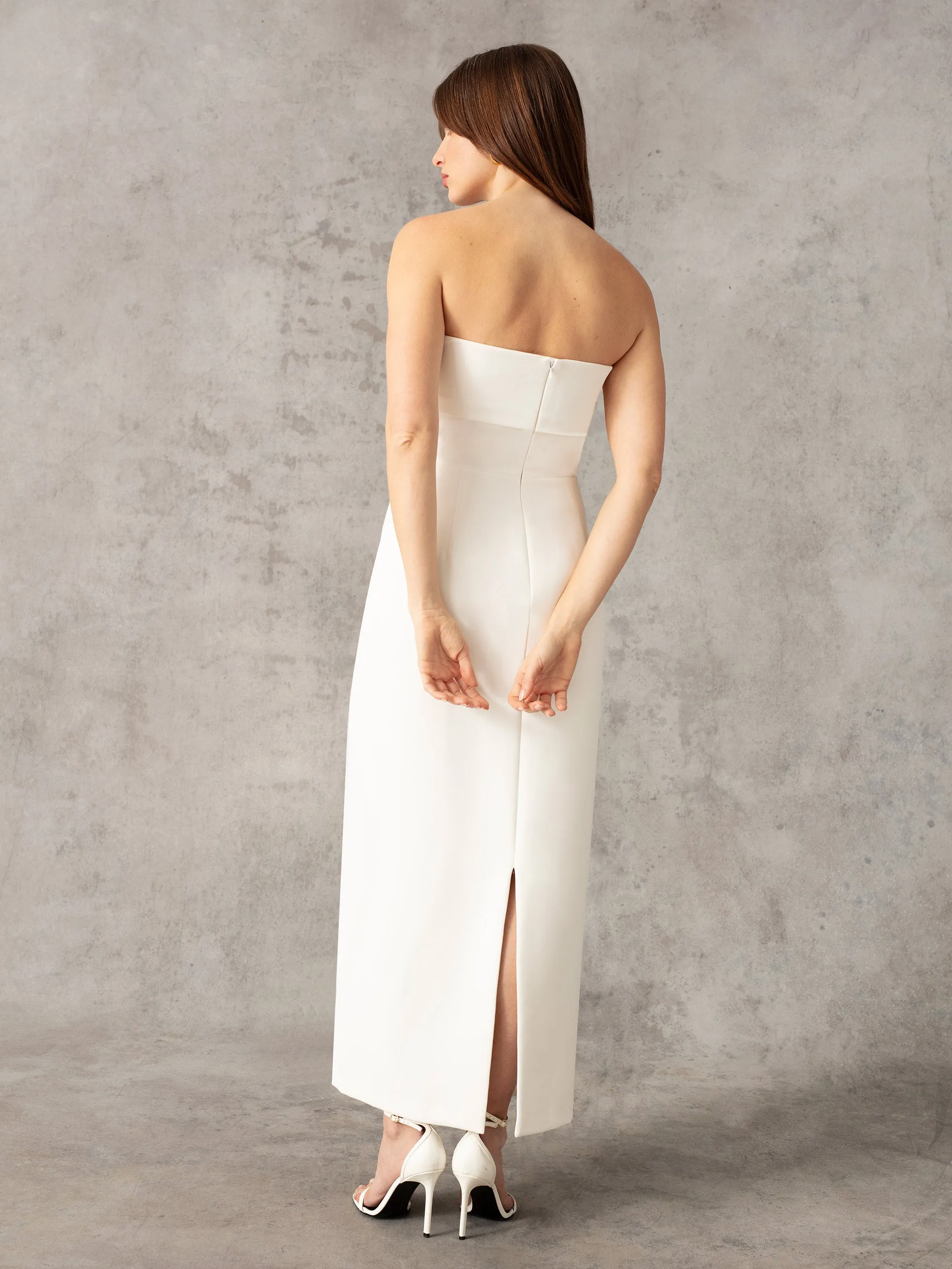 White Crepe Boned Bandeau Dress